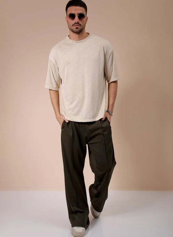 شركة المرآب الهندية Men Oversized Self Design Round Neck Tshirt