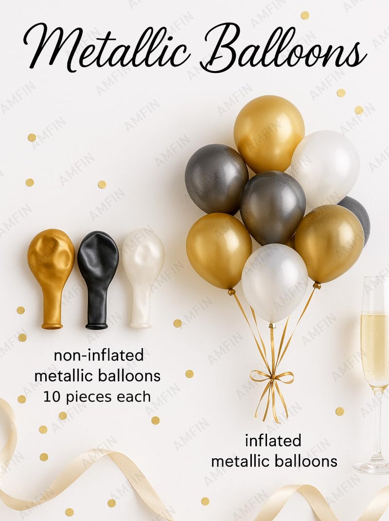 AMFIN (Pack of 34) Backdrop Bliss Birthday Decoration DIY Kit with Balloons, Fringe Curtain and Banner - Black, Gold & White - Image 5