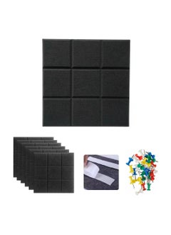 KASTWAVE Announcement Message Board,6 Pcs Large Self-Adhesive Felt Board Tiles 30x30cm - Versatile Bulletin Boards for Home and Office with 50 Push Pins, Felt Nine Palace Grid Background Wall (Black)  - Image 1