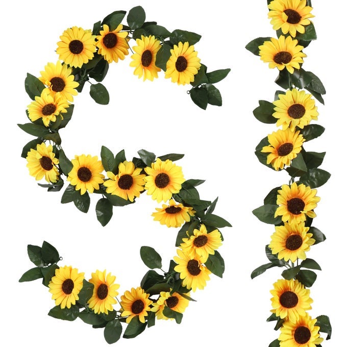 Sunflower Garlands Decor2 Pack 75ftPcs Artificial Sunflower Vines Silk Hanging Flowers with Green Leaves for Wedding Birthday Party Home Wall Decorations