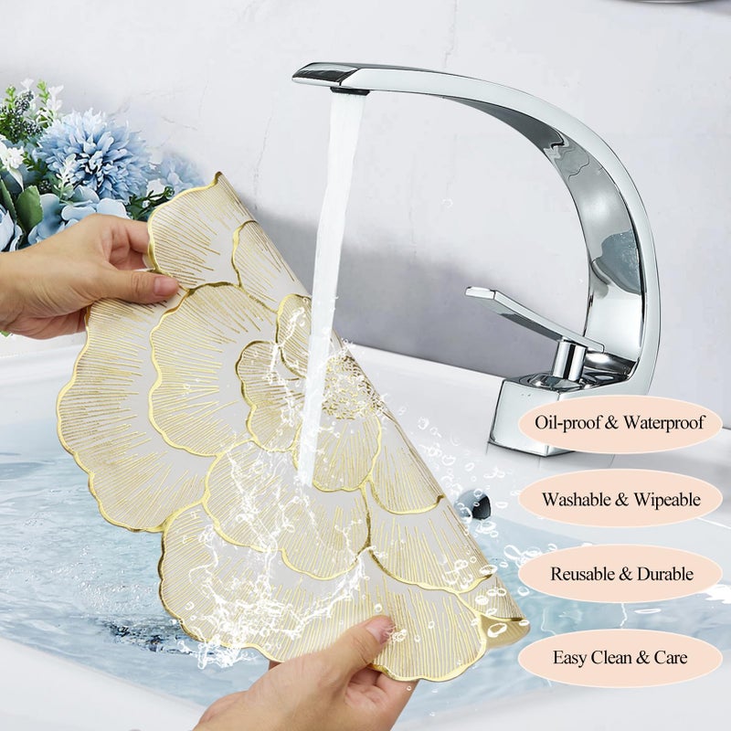 AdasBridal Round Placemats Gold Rose Table Mats Set of 6 Vinyl Heat Resistant Mat Washable Non-Slip 15'' for Kitchen and Dining Holiday Wedding Accent Centerpiece - Image 4