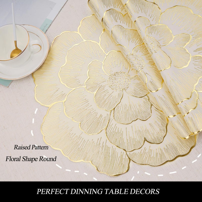 AdasBridal Round Placemats Gold Rose Table Mats Set of 6 Vinyl Heat Resistant Mat Washable Non-Slip 15'' for Kitchen and Dining Holiday Wedding Accent Centerpiece - Image 5