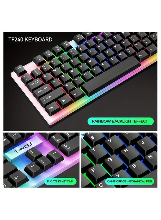 TF240 4 In 1 Combo Ultra Thin Wired Keyboard Mouse Set With RGB Backlight 104 Keys USB - Image 4