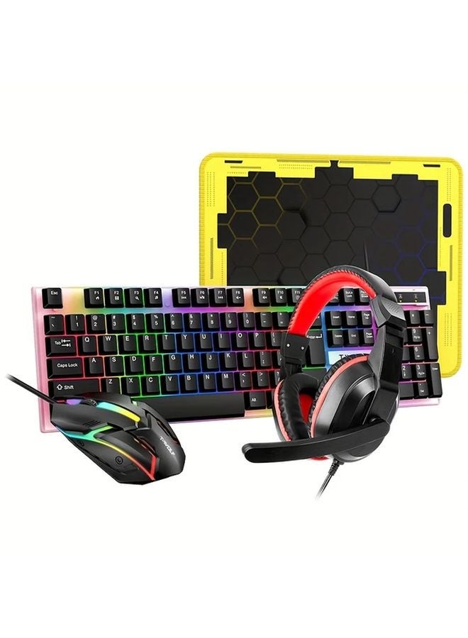 TF240 4 In 1 Combo Ultra Thin Wired Keyboard Mouse Set With RGB Backlight 104 Keys USB - Image 1