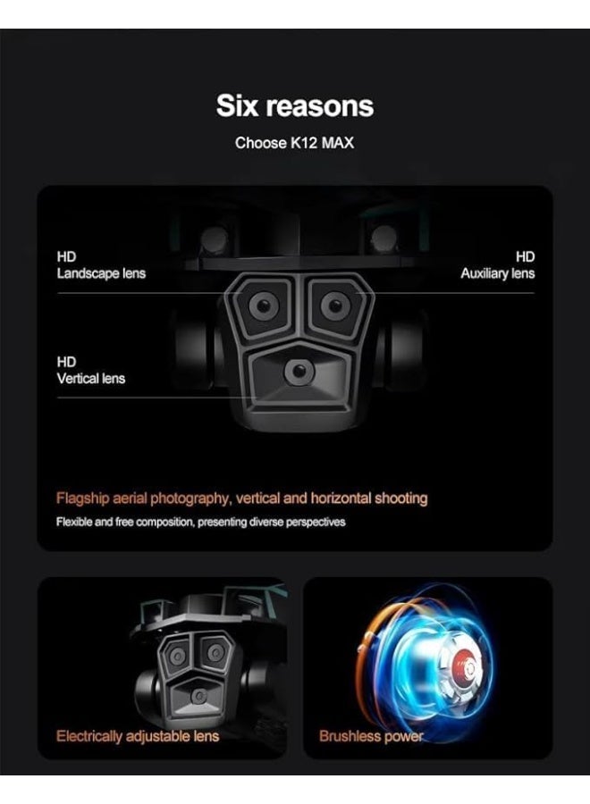 MUNTAQI K12 Max RC Drone with 3 Cameras – Professional Aerial Photography Quadcopter with Obstacle Avoidance, 4K HD Camera Drone for Adults, Foldable GPS Drone with WiFi FPV, Long Flight Time & Stabilized Gimbal - Image 4