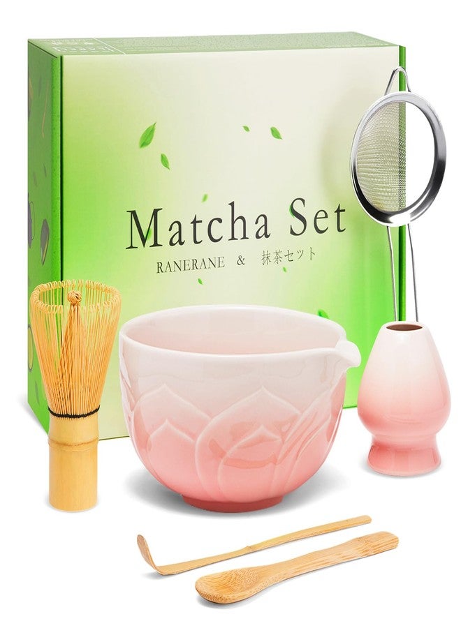 RANERANE Matcha Whisk Set, Lotus Gradient Pink Ceramic Matcha Set Includes Matcha Bowl, Matcha Whisk (Chasen) and Holder, Sifter, Bamboo Scoop & Spoon - 6 Pcs Matcha Kit for Matcha Lovers - Image 1