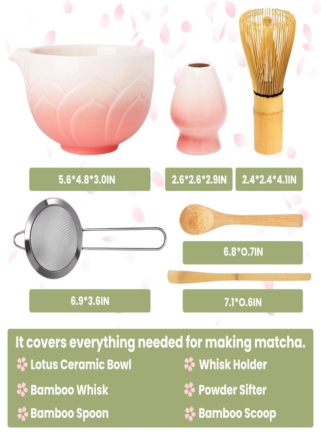 RANERANE Matcha Whisk Set, Lotus Gradient Pink Ceramic Matcha Set Includes Matcha Bowl, Matcha Whisk (Chasen) and Holder, Sifter, Bamboo Scoop & Spoon - 6 Pcs Matcha Kit for Matcha Lovers - Image 2
