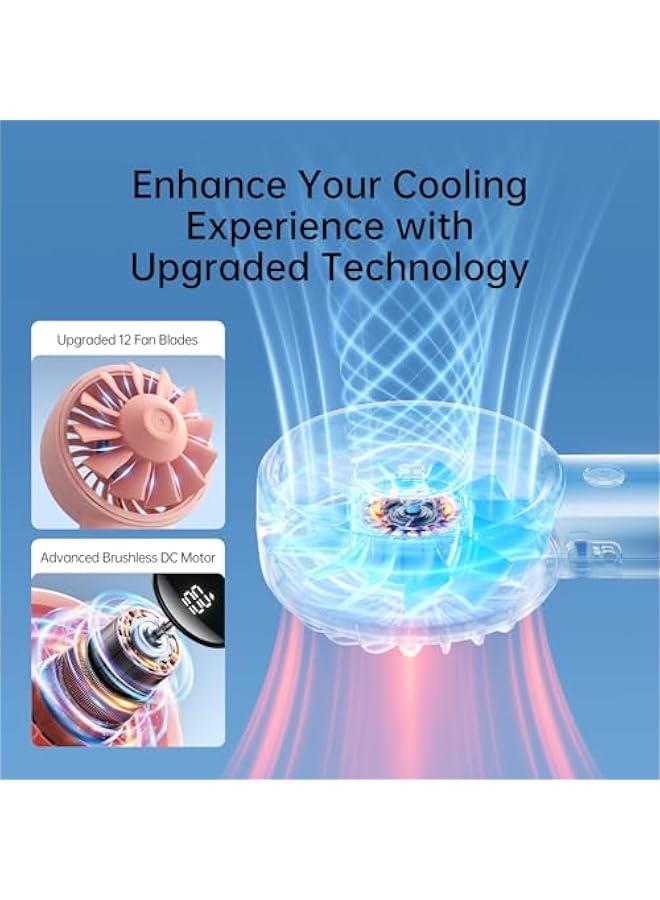 Loquat Handheld Fan Life4【5-Speed Turbo Wind Pro】,3600mAh Portable Rechargeable Fan with LED Display, Lanyard;Summer Essentials for Travel,Beach,Vacation,Makeup,Concerts-Pink - Image 3