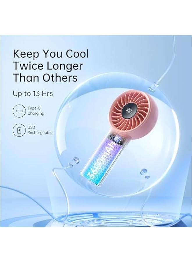 Loquat Handheld Fan Life4【5-Speed Turbo Wind Pro】,3600mAh Portable Rechargeable Fan with LED Display, Lanyard;Summer Essentials for Travel,Beach,Vacation,Makeup,Concerts-Pink - Image 4