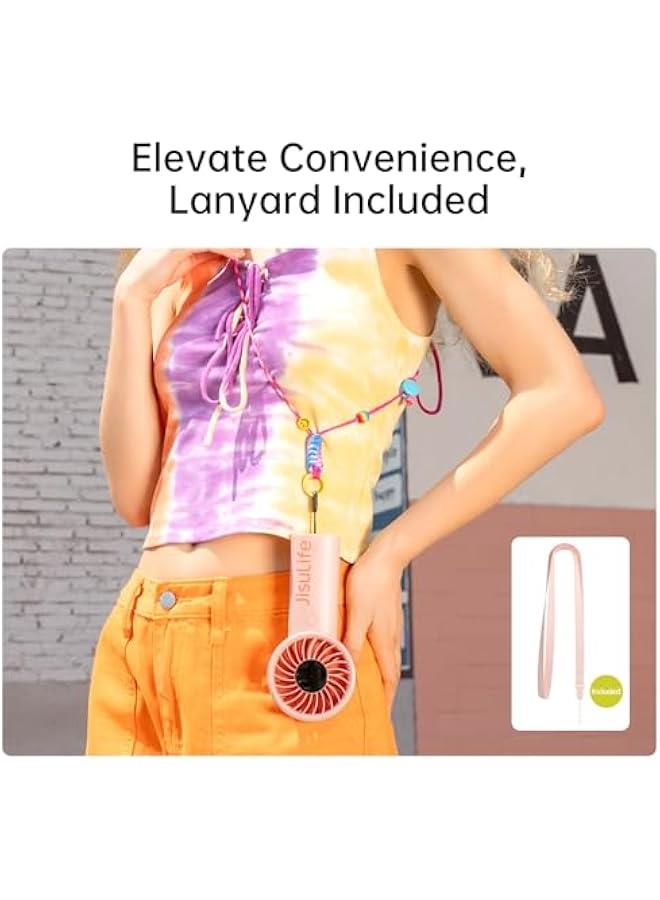 Loquat Handheld Fan Life4【5-Speed Turbo Wind Pro】,3600mAh Portable Rechargeable Fan with LED Display, Lanyard;Summer Essentials for Travel,Beach,Vacation,Makeup,Concerts-Pink - Image 5