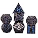 Maywin Cracked Rune Metal Dice Set for DND RPG Dark Fantasy Fractured Design Premium Heavy Metal Polyhedral Dice with Deep Engraved Numbers 7Piece Set Blue Arcane Vein - Image 2