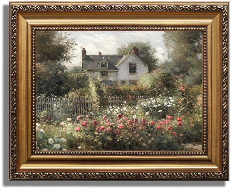 KBKBART Gold Framed Vintage Wall Art Vintage Wildflower Countryside Canvas Oil Painting Farmhouse Wall Decor Art Rustic Antique Landscape Spring Bathroom Decor for Bedroom Living Room Gifts for Friends or Family9x12 - Image 2