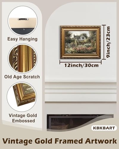 KBKBART Gold Framed Vintage Wall Art Vintage Wildflower Countryside Canvas Oil Painting Farmhouse Wall Decor Art Rustic Antique Landscape Spring Bathroom Decor for Bedroom Living Room Gifts for Friends or Family9x12 - Image 3