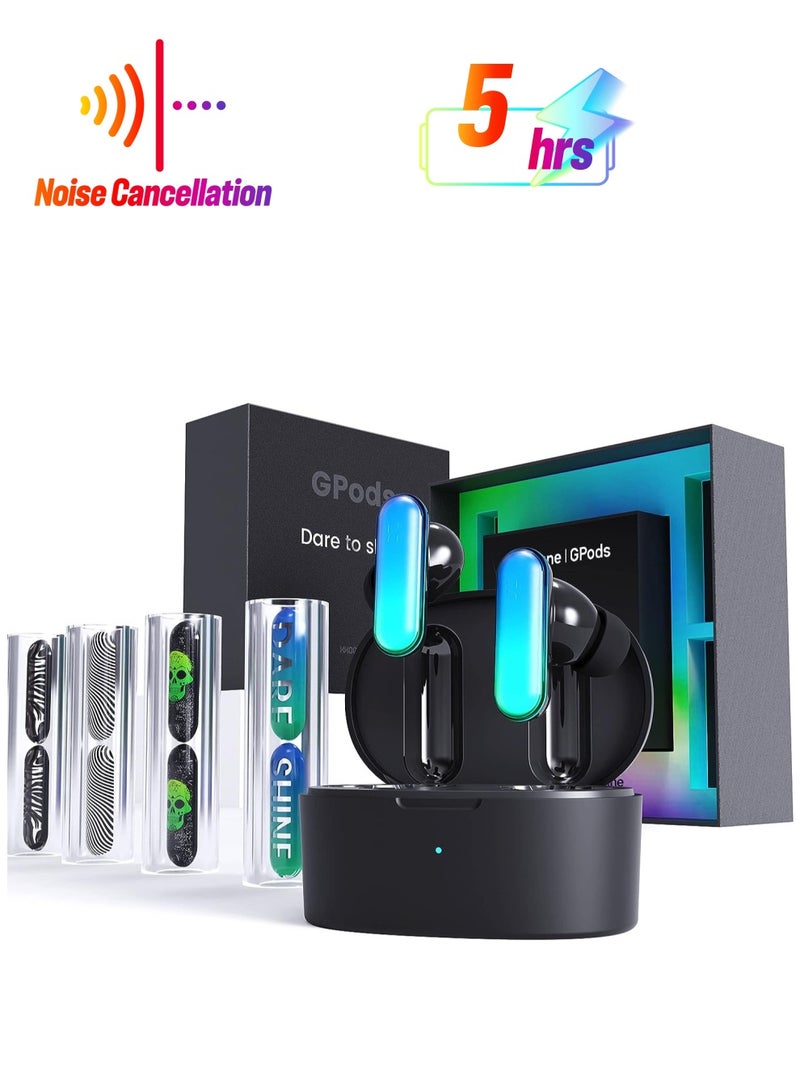 HHOGene GPods Colorful RGB Gaming Wireless Earbuds in Ear with Light Control and 4 Earbuds Shells,ANC Bluetooth Rainbow Earphones IPX4 Sweatproof Sport Hiking Traveling for iPhone & Android - Image 1