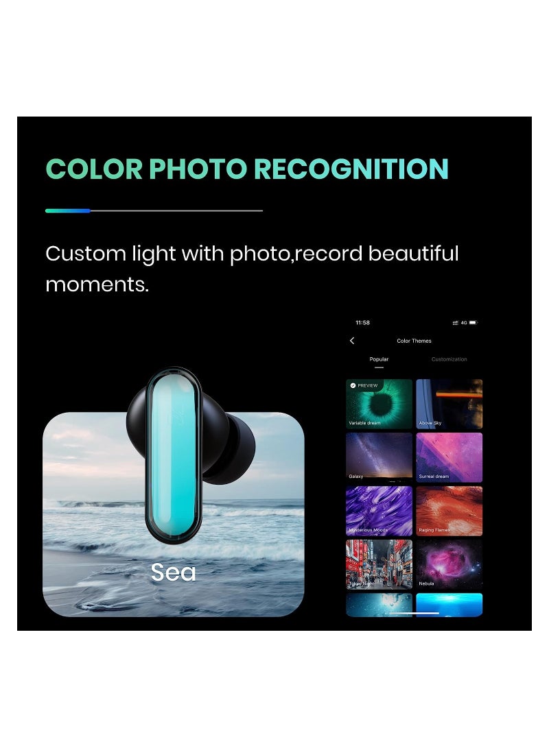 HHOGene GPods Colorful RGB Gaming Wireless Earbuds in Ear with Light Control and 4 Earbuds Shells,ANC Bluetooth Rainbow Earphones IPX4 Sweatproof Sport Hiking Traveling for iPhone & Android - Image 4