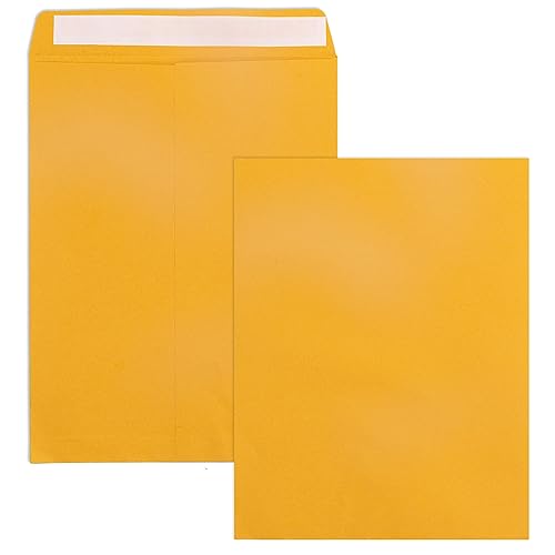 Goefun 10x13 Catalog Envelopes Self Seal 100 Pack, Goefun 100GSM Paper Yellow Brown Manilla Envelopes with Peel and Seal Flap for Mailing, Organizing and Storage - Image 1