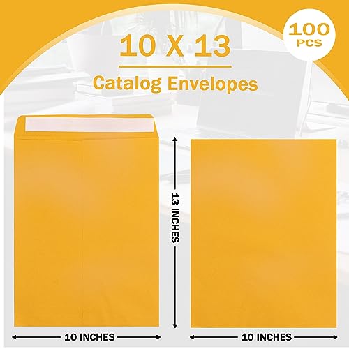 Goefun 10x13 Catalog Envelopes Self Seal 100 Pack, Goefun 100GSM Paper Yellow Brown Manilla Envelopes with Peel and Seal Flap for Mailing, Organizing and Storage - Image 3