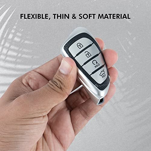 SHOPOFLUX TPU Leather Key Cover Compatible with Hyundai Alcazar and Creta Car 4 Button smart Key (Black Silver) - Image 5