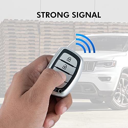 SHOPOFLUX TPU Leather Key Cover Compatible with Hyundai Alcazar and Creta Car 4 Button smart Key (Black Silver) - Image 3