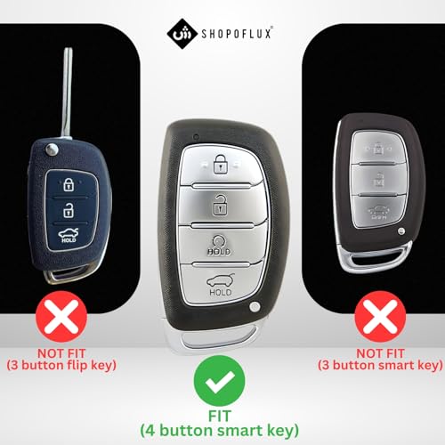 SHOPOFLUX TPU Leather Key Cover Compatible with Hyundai Alcazar and Creta Car 4 Button smart Key (Black Silver) - Image 2