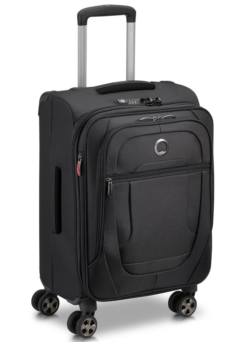 DELSEY Paris Helium DLX 55 Cm Softcase 4-Double Wheeled Expandable Cabin Luggage Trolley - Black
