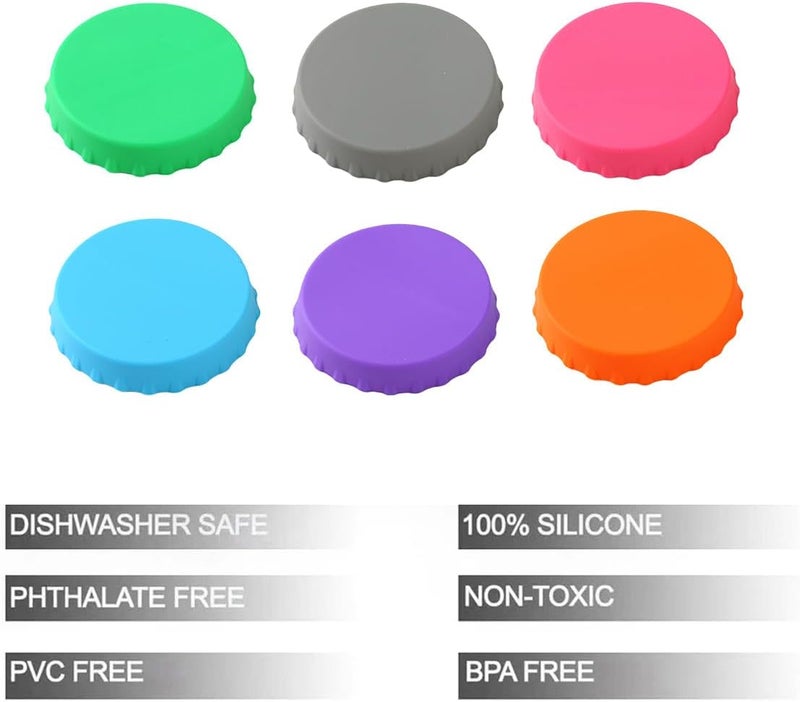 Emptycolor 6 Pack Silicone Soda Can Cover, Reusable Soda Can Lids to Keep Carbonation, BPA Free Pop Can Caps Tops Savers Stopper for Drink, Beer, Beverage, Juice, Coke, Fits Standard Cans - Image 2