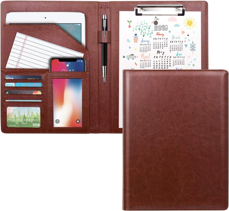 WAVEYU Leather Business/Resume Portfolio Organizer with Legal Pad Folder Clipboard, Interview Folder for Men/Women, Brown - Image 1