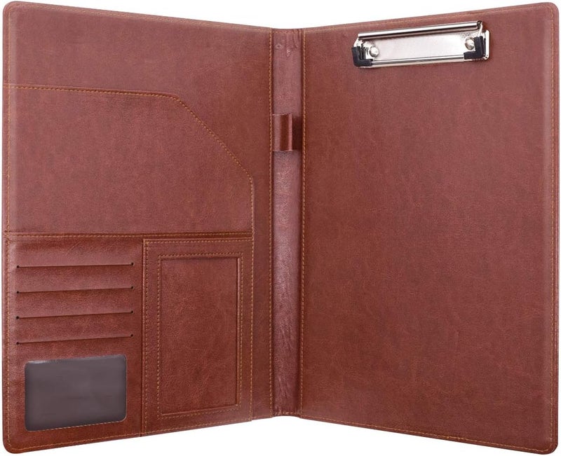 WAVEYU Leather Business/Resume Portfolio Organizer with Legal Pad Folder Clipboard, Interview Folder for Men/Women, Brown - Image 5