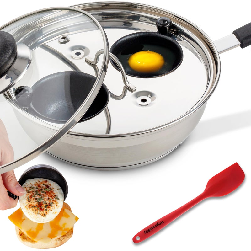 Eggssentials Eggssentials Egg Poacher Pan Nonstick Coating  Poached Egg Cooker Stainless Steel Egg Poaching Pan PFOA Free with Spatula Poached Egg Maker Egg Poachers Cookware 