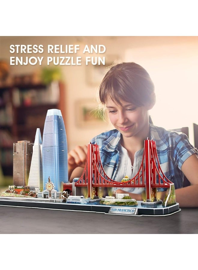 CubicFun 3D Puzzles for Kids Ages 8-10 LED San Francisco Cityline, Arts and Crafts for Kids Ages 8-12 STEM Projects for Kids Ages 8-12 Gifts for 8 Year Old Toys for 8 Year Old Girls Architecture - Image 4