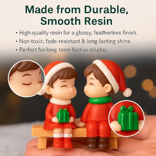 VAYINATO® Sitting Christmas Couple Mini Figurines – Cute Resin Holiday Ornament | Romantic Festive Decor for Home, Office, or Tabletop for Lovers & Couples - Image 4
