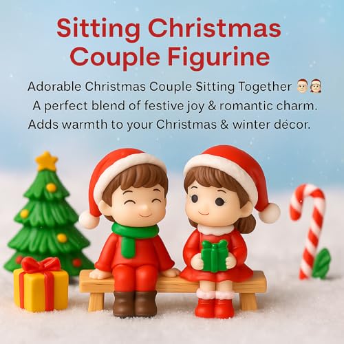 VAYINATO® Sitting Christmas Couple Mini Figurines – Cute Resin Holiday Ornament | Romantic Festive Decor for Home, Office, or Tabletop for Lovers & Couples - Image 2