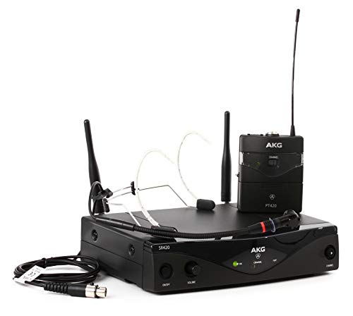 AKG Pro Audio WMS420 Headworn Set Band A Wireless Microphone System with SR420 Stationary Receiver, P420 Pocket Transmitter, and C555L Headworn Microphone - Image 2
