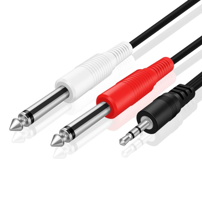 TNP Products TNP Premium 1/8 to 1/4 Stereo Cable Male to Male 6ft - Dual Y-Connector 1/4 to 1/8 Audio Cable - 3.5mm TRS to Dual 6.35mm TS Cable Compatible with Smartphone, Laptop, Speaker, Amplifier, Audio Mixer - Image 1