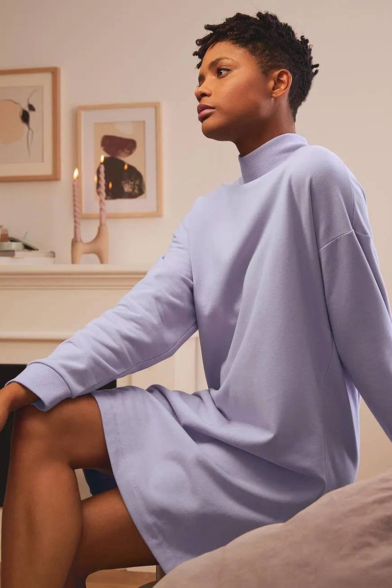 Tchibo Women Plain Casual Mini Sweater Dress, Lavendar - Image 1