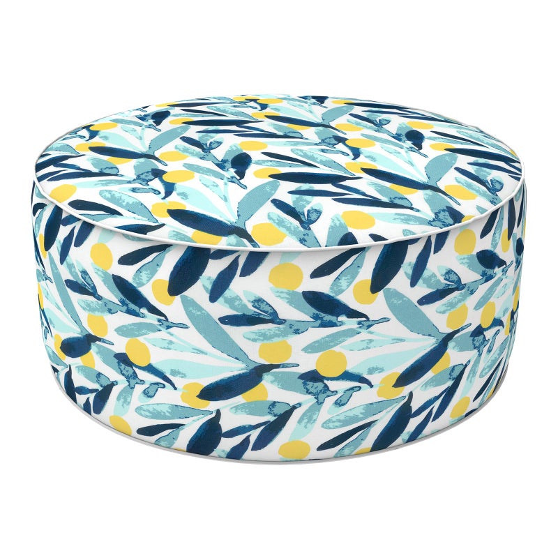 LVTXIII LVTXIII Outdoor/Indoor Inflatable Stool Ottoman, All Weather Patio Footrest Pouf, Portable Round Ottoman for Patio Garden, Camping or Home, D21xH9 Inches, Blue Leaves  - Image 1