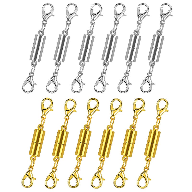 12 Pack Magnetic Necklace Clasps and Closures Necklace Jewelry Extender with Strong Magnet Magnetic Necklace Clasp for Jewelry Necklace Bracelet Making Gold and Silver Plating Regular
