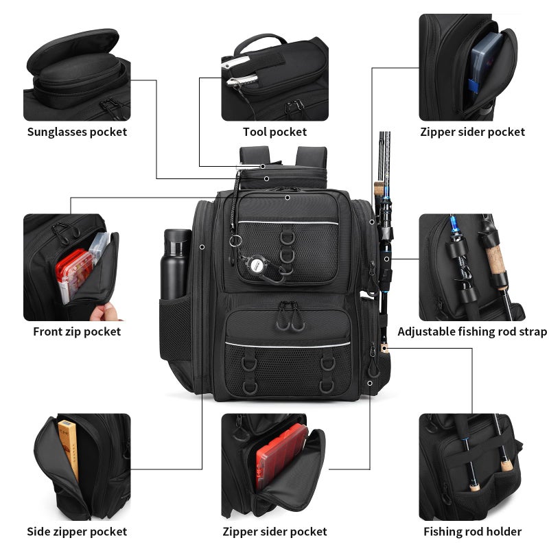 WANOON Fishing Backpack, fishing bag with Rod Holders. Large Ttackle Backpack Strong Materials - Image 2
