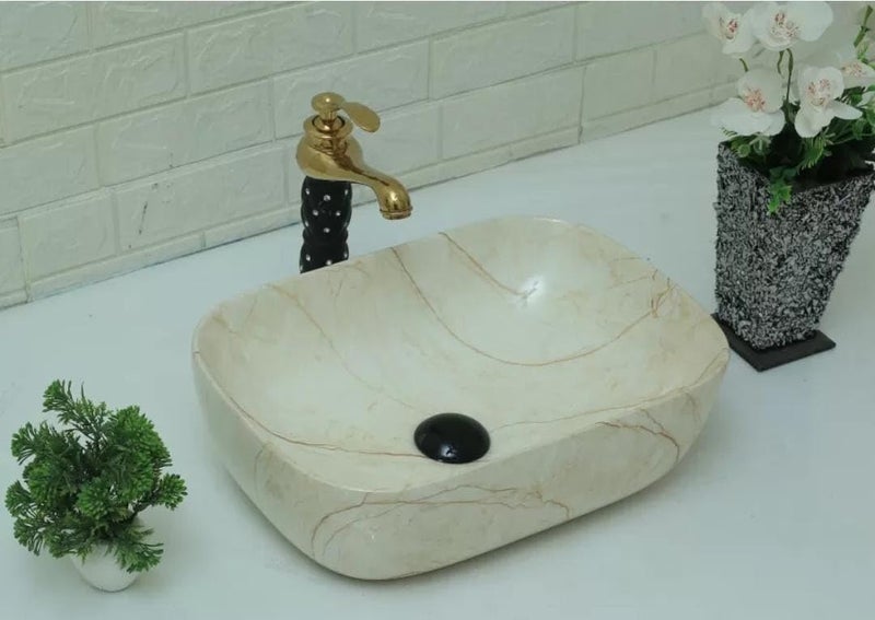 NEROBI Designer Table Top Ceramic Wash Basin Vessel Sink with Slim Rim Collapsible Countertop Basin OverCounter Bathroom Sink ALPHA142 18 x 13 x 55 Inch - Image 1
