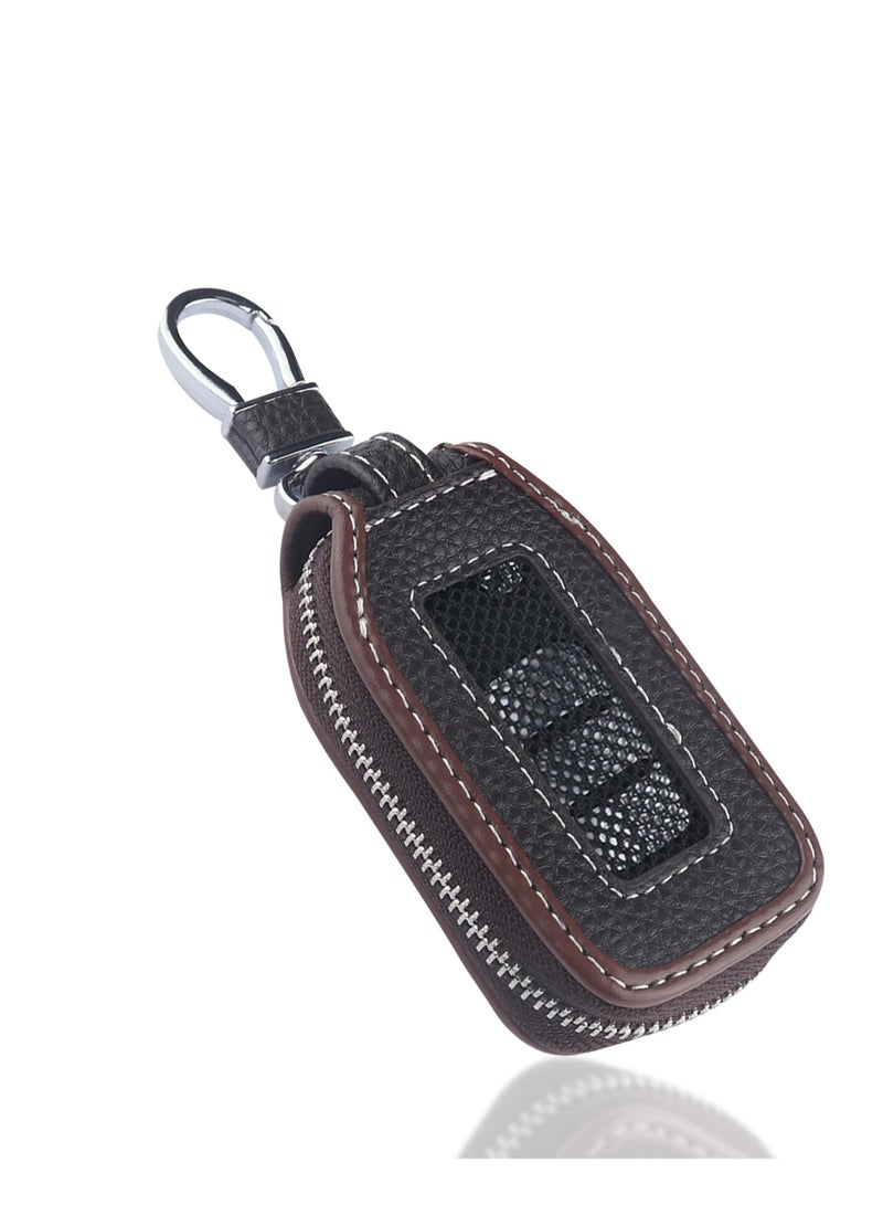 SYOSI Car Key Fob Cover Case, Car Key Case, Leather Car Key Holder with Mesh Window, Key Bag Organizer, Car Key Bag, Universal Keychain Case Car Accessories for Women & Men  - Image 1