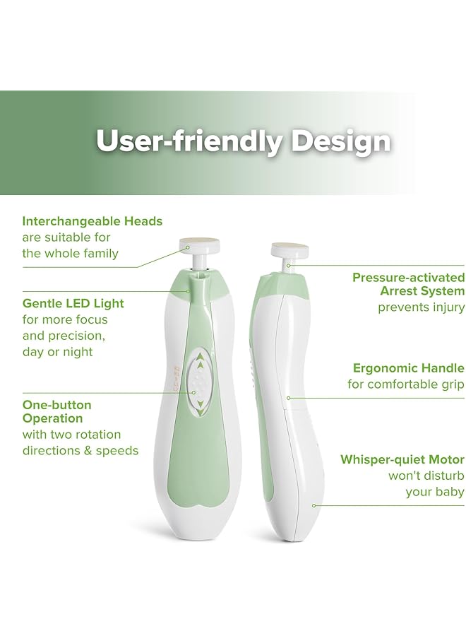 haakaa Baby Nail Trimmer Electric Safe Baby Nail Clippers Baby Nail File Kit Manicure Set Trim Polish Grooming Kit For Newborn Toddler 6 Grinding Heads And Led Light Meadow - Image 4