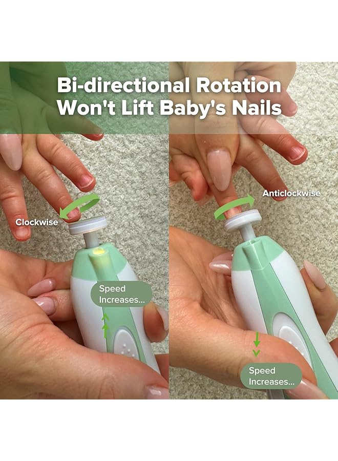 haakaa Baby Nail Trimmer Electric Safe Baby Nail Clippers Baby Nail File Kit Manicure Set Trim Polish Grooming Kit For Newborn Toddler 6 Grinding Heads And Led Light Meadow - Image 3