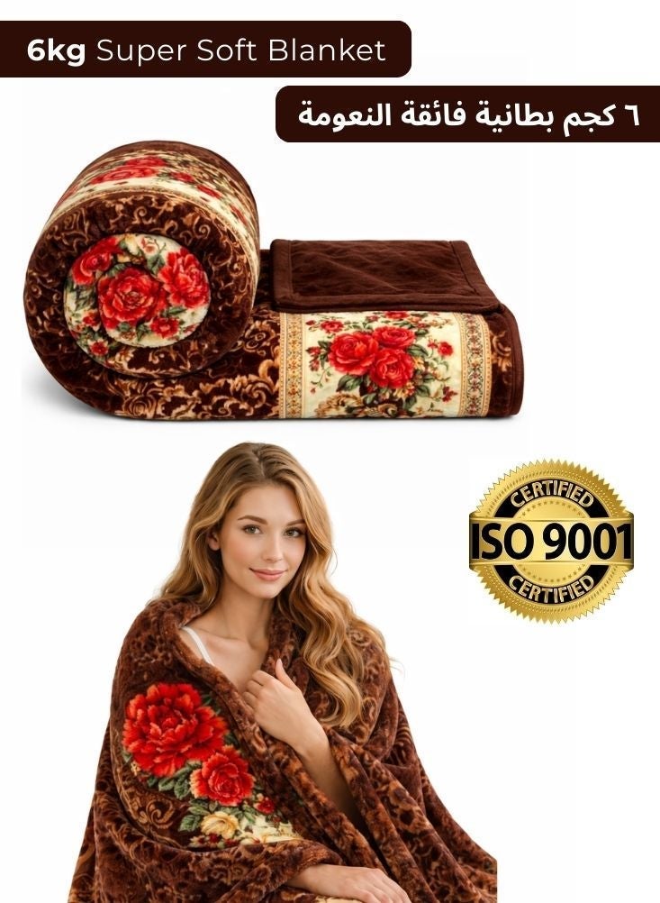 بريميم بطانية من فرو المنك البني المزهر فائق النعومة بوزن ٦ كيلوجرامات – بطانية شتوية فاخرة ثقيلة للطقس البارد - Image 3