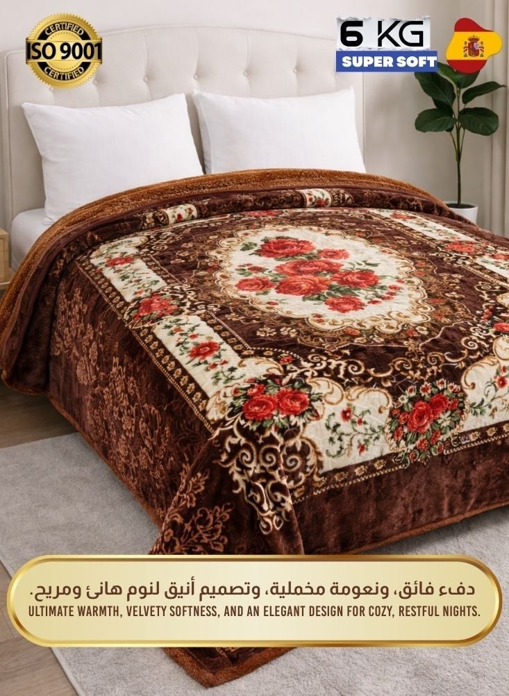 بريميم بطانية من فرو المنك البني المزهر فائق النعومة بوزن ٦ كيلوجرامات – بطانية شتوية فاخرة ثقيلة للطقس البارد - Image 4