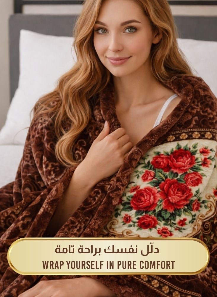 بريميم بطانية من فرو المنك البني المزهر فائق النعومة بوزن ٦ كيلوجرامات – بطانية شتوية فاخرة ثقيلة للطقس البارد - Image 5