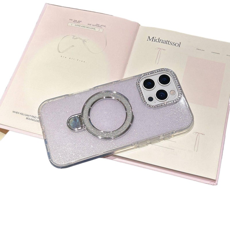 غطاء MagSafe بPC لـ iPhone 14 / 14 Plus / 14 Pro / 14 Pro Max مع حماية من السقوط وحامل قائم مع مقاوم للصدمات مع بريق لامع مع مغناطيسي باللون بنفسجي بوظيفة حامل باللون البنفسجي - Image 1
