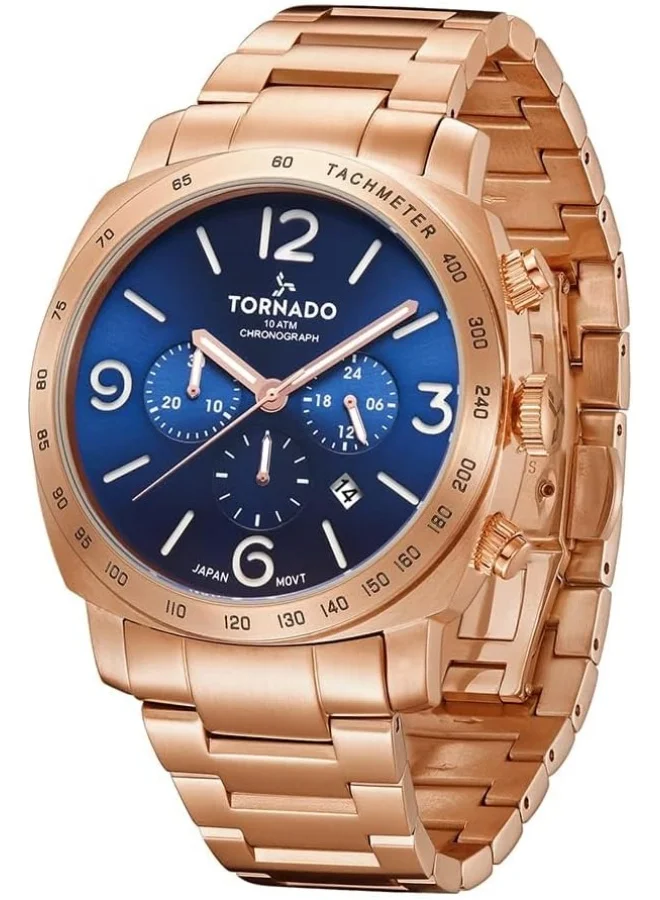 TORNADO Tornado Men's Japan Quartz Movement Watch, Chronograph Display and Stainless Steel Strap - T9102B-RBKN, Rose Gold