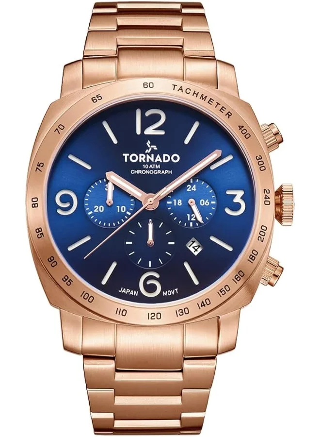 TORNADO Tornado Men's Japan Quartz Movement Watch, Chronograph Display and Stainless Steel Strap - T9102B-RBKN, Rose Gold