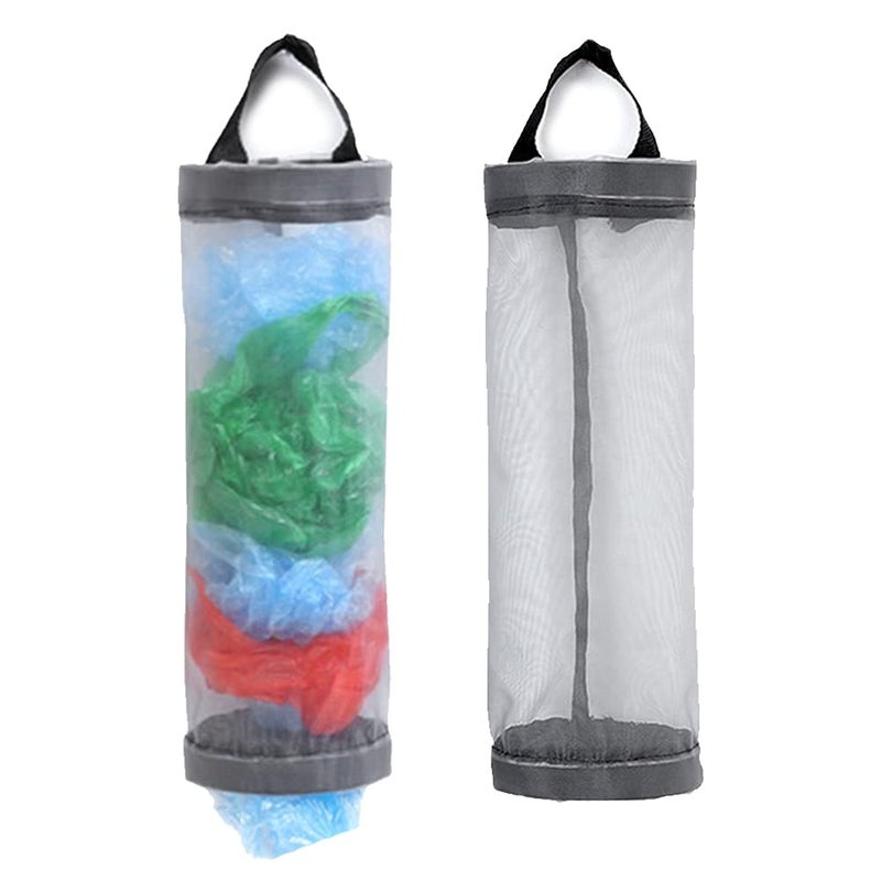 TOGETRUE Plastic Bag Holder Mesh Grocery Bag Holder Hanging Storage Bag Dispenser Grey 2 Packs