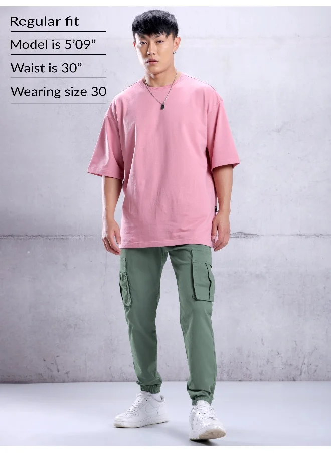 Beyoung Solid Cotton Teal Green Cargo Joggers For Men